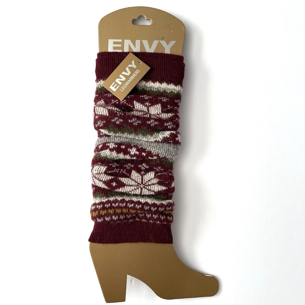 Envy Burgundy and White Knit Leg Warmers